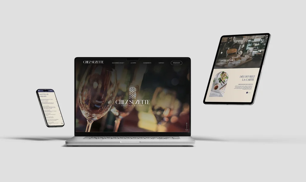 Site internet de Chez Suzette, réalisé par Camille Le Bozec (design, développement et gestion de projet)