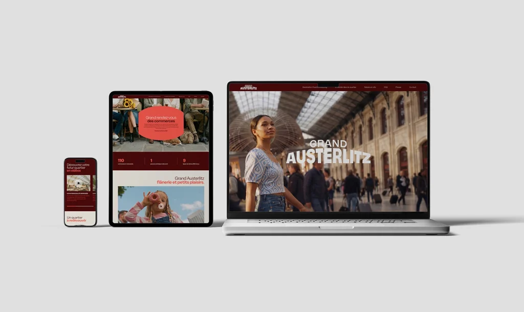 Site internet de Grand Austerlitz, réalisé par Camille Le Bozec (design, développement et gestion de projet)