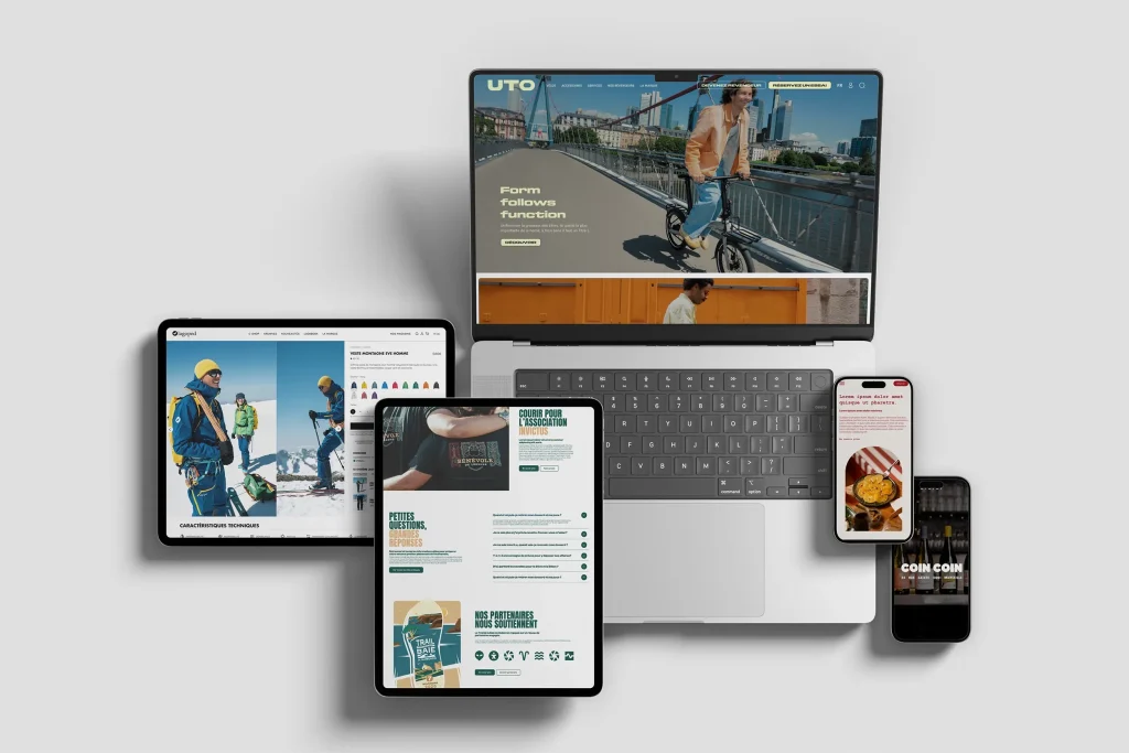 Sites web conçus par Camille Le Bozec, web designer UX/UI à Rennes, présentés sur ordinateur, tablette et mobile